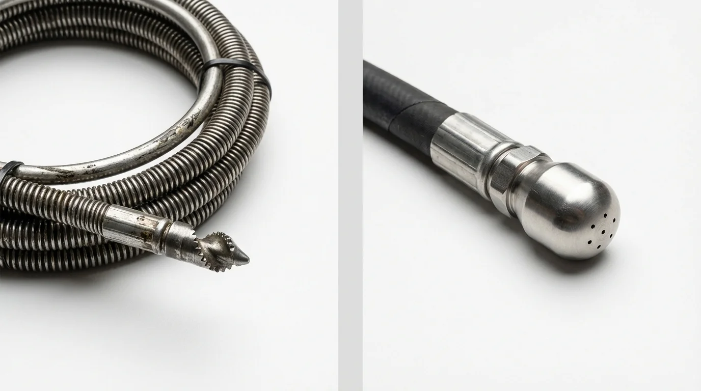 Drain snake cable and hydro jetting nozzle used for drain cleaning in Stanfield, NC