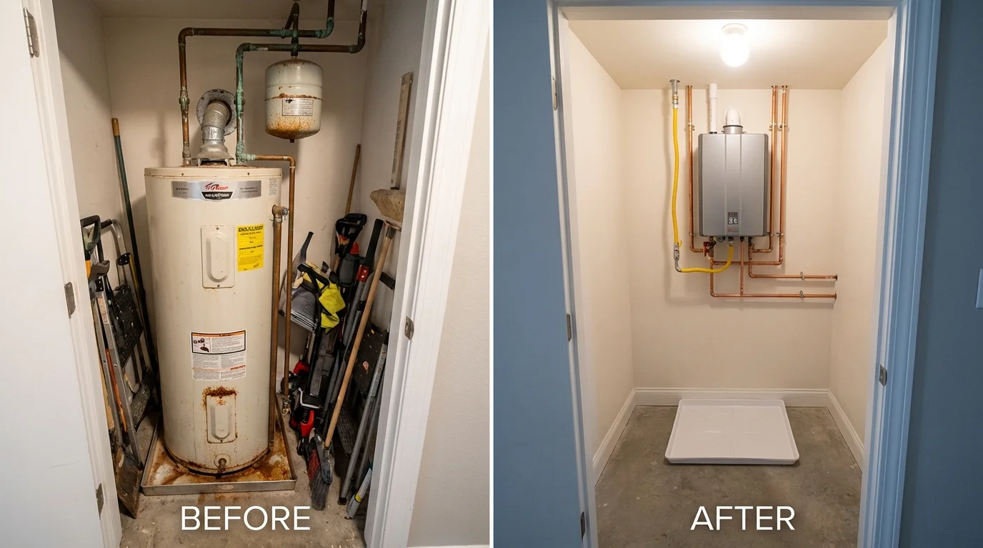 Tank water heater versus wall-mounted tankless unit comparison for Stanfield, NC homeowners