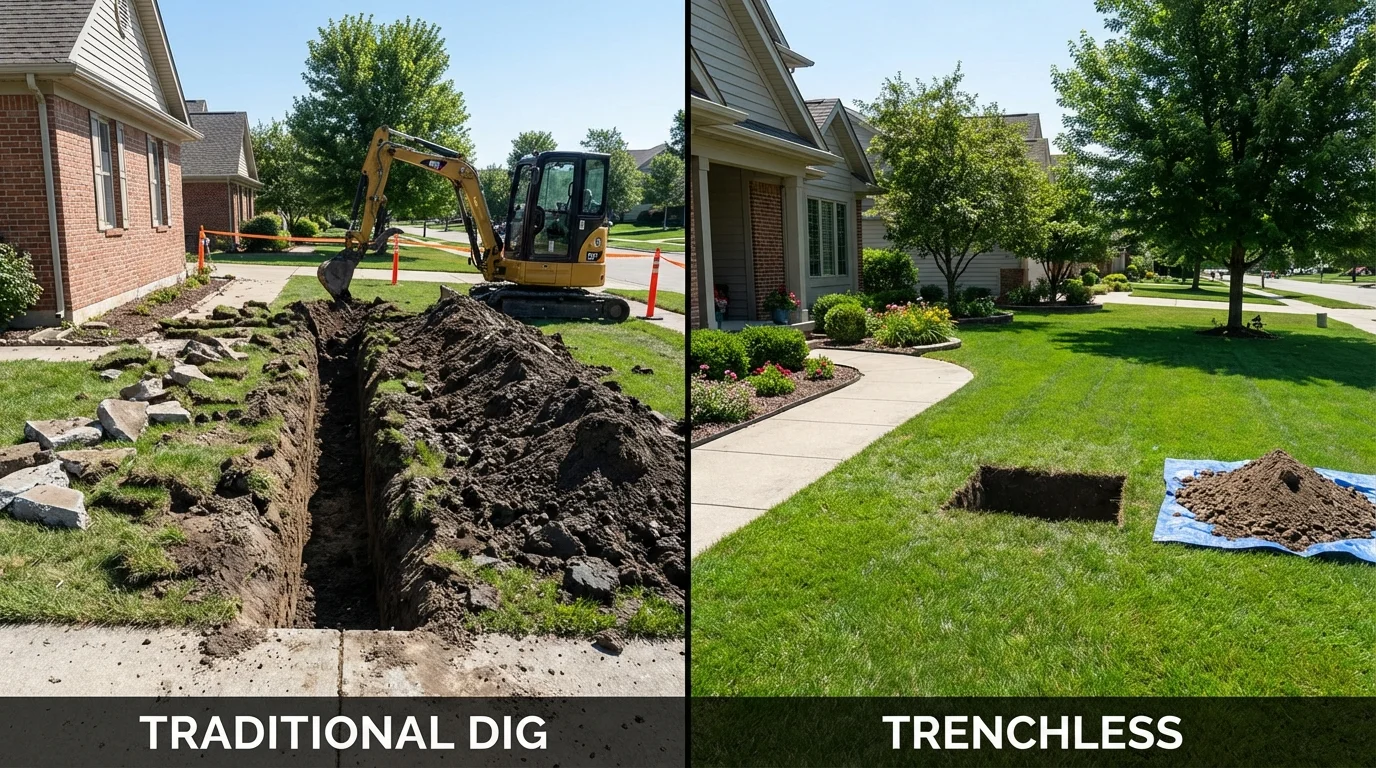 Trenchless sewer repair with minimal yard damage versus traditional excavation in Stanfield, NC